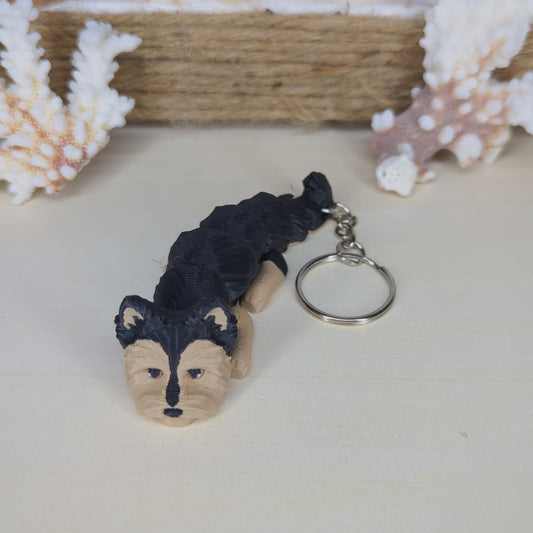 Brown Yorkie flexi keychain