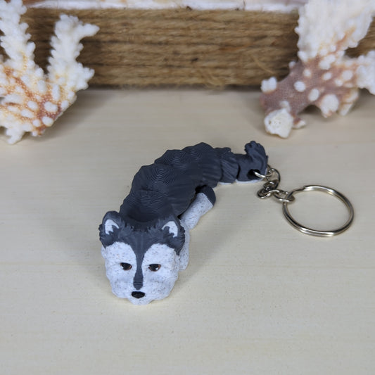 Gray Yorkie flexi keychain