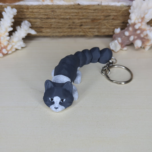Gray tuxedo flexi keychain