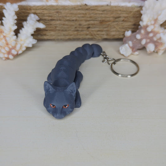 Gray cat flexi keychain
